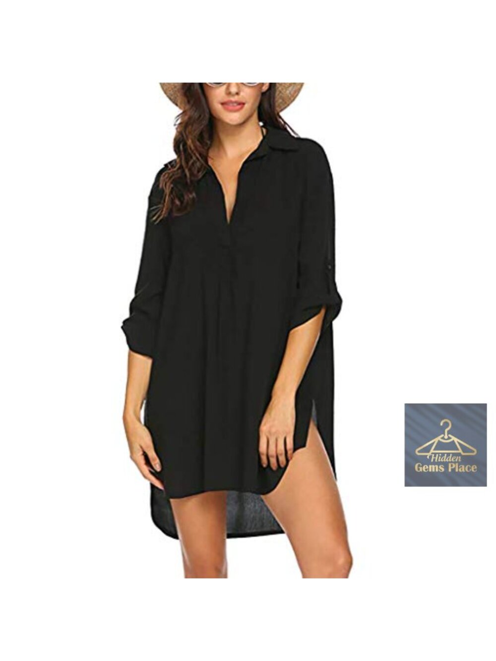 Women's Beach Cover-Up Shirt Dress Quick-Dry Loose Fit with Pockets